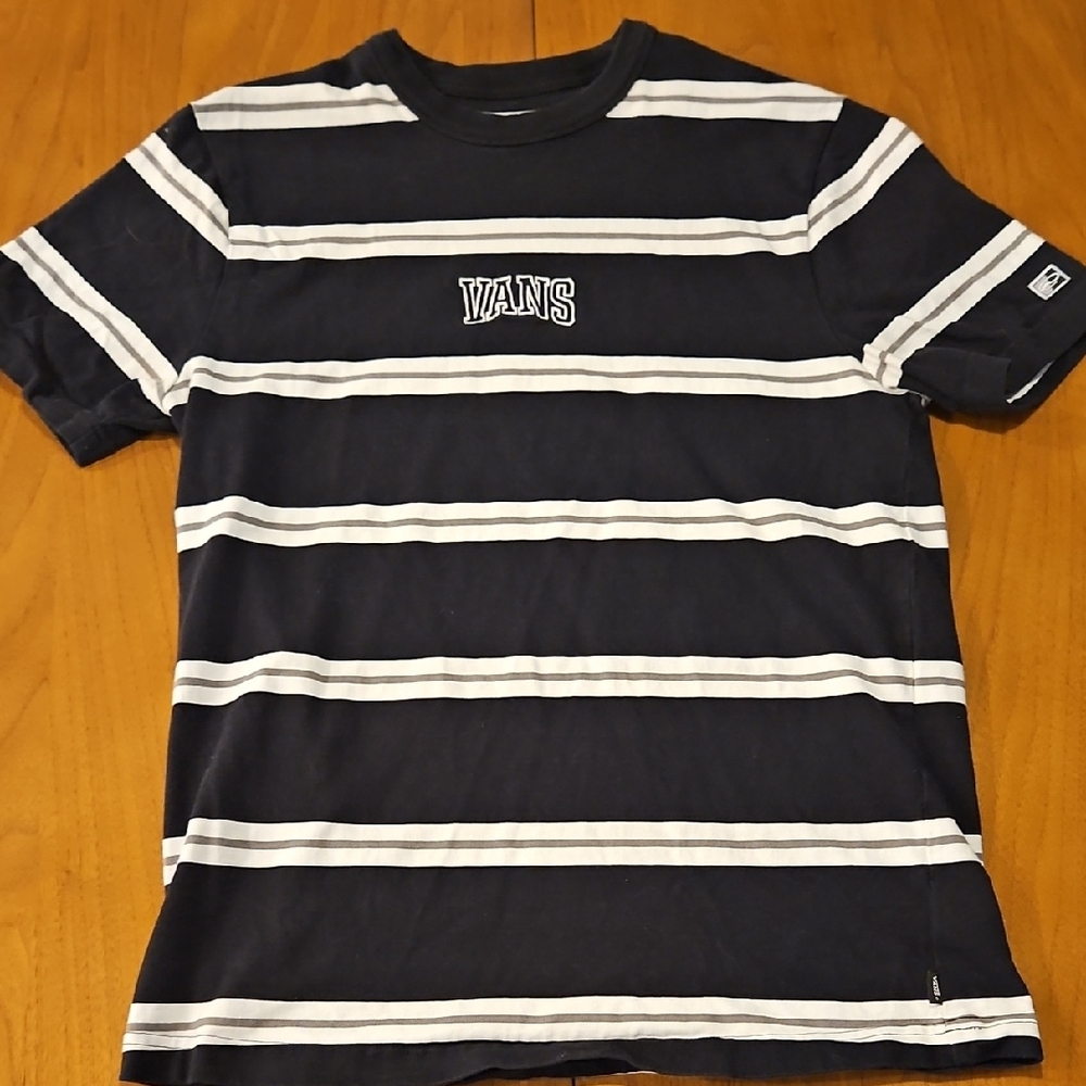 Vans Men's Black and White Striped Tee